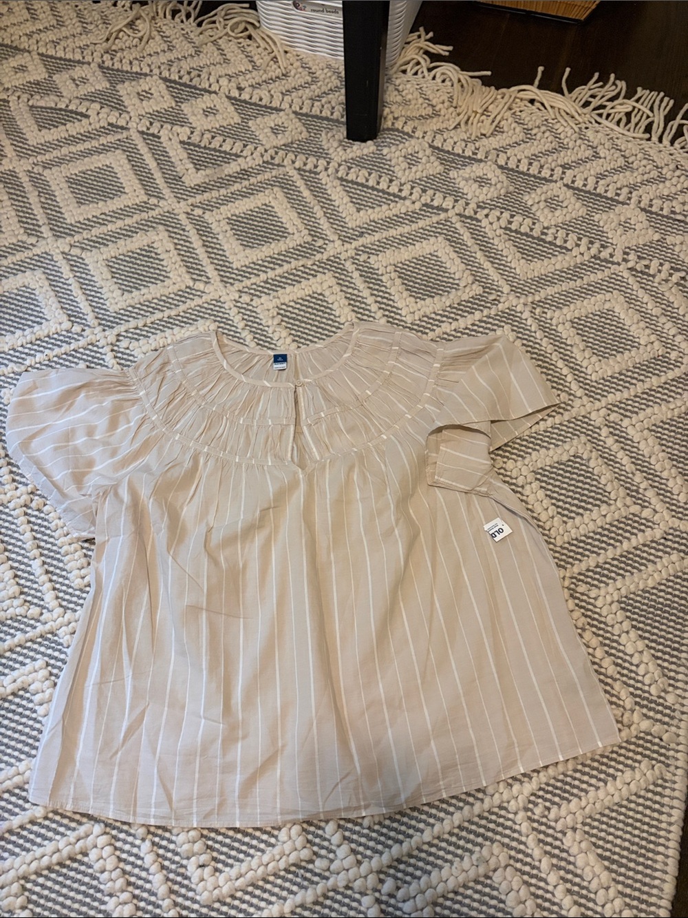Old Navy Beige and White Striped Short-Sleeve Peasant Blouse